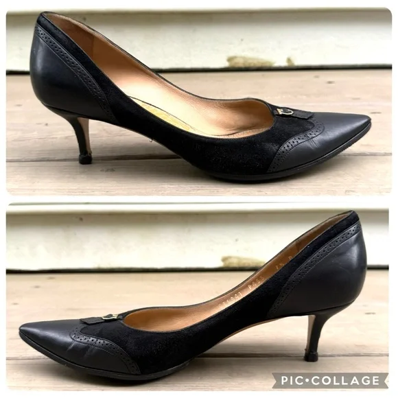 Salvatore Ferragamo Neissa pumps in black suede and leather shoes size 7.5 B - Picture 11 of 16